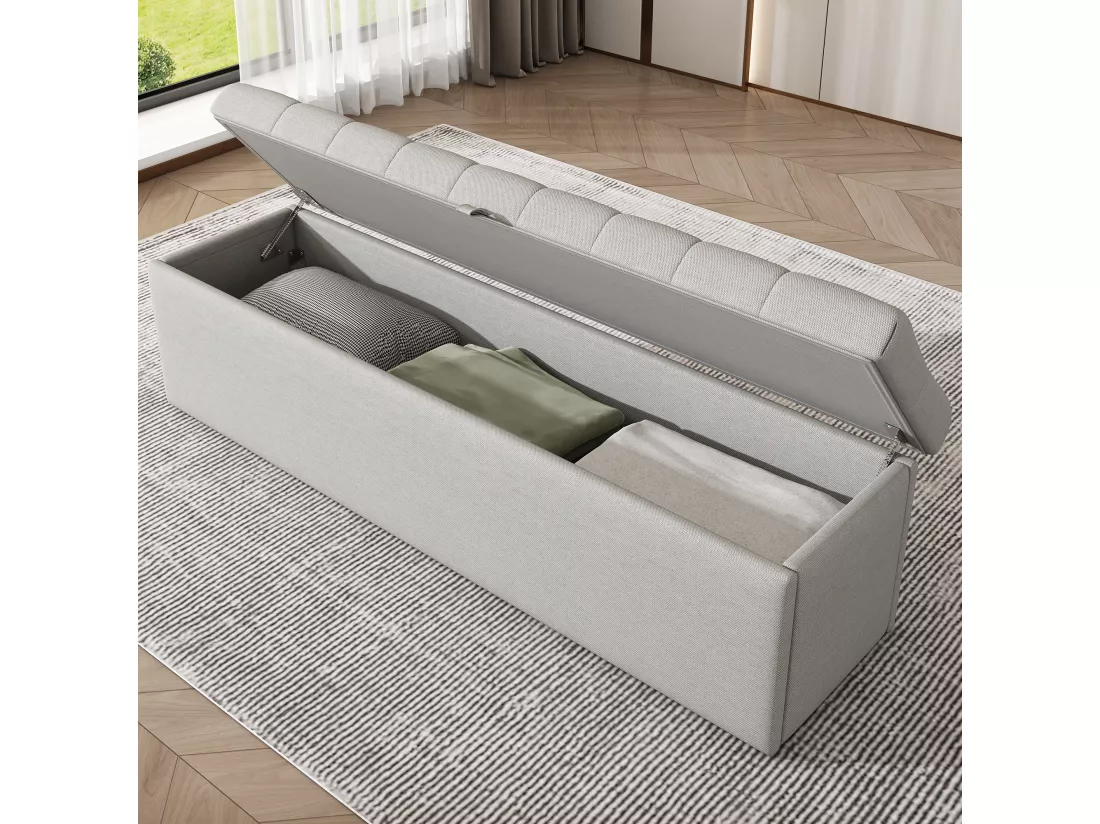 Banc coffre rembourré en lin - Gris clair