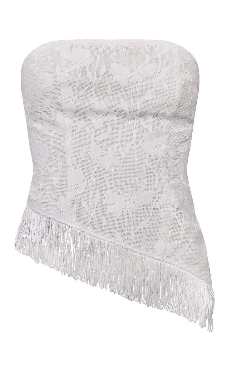 Blanc Ensemble Haut Bandeau À Franges Asymétriques Et Texture Florale