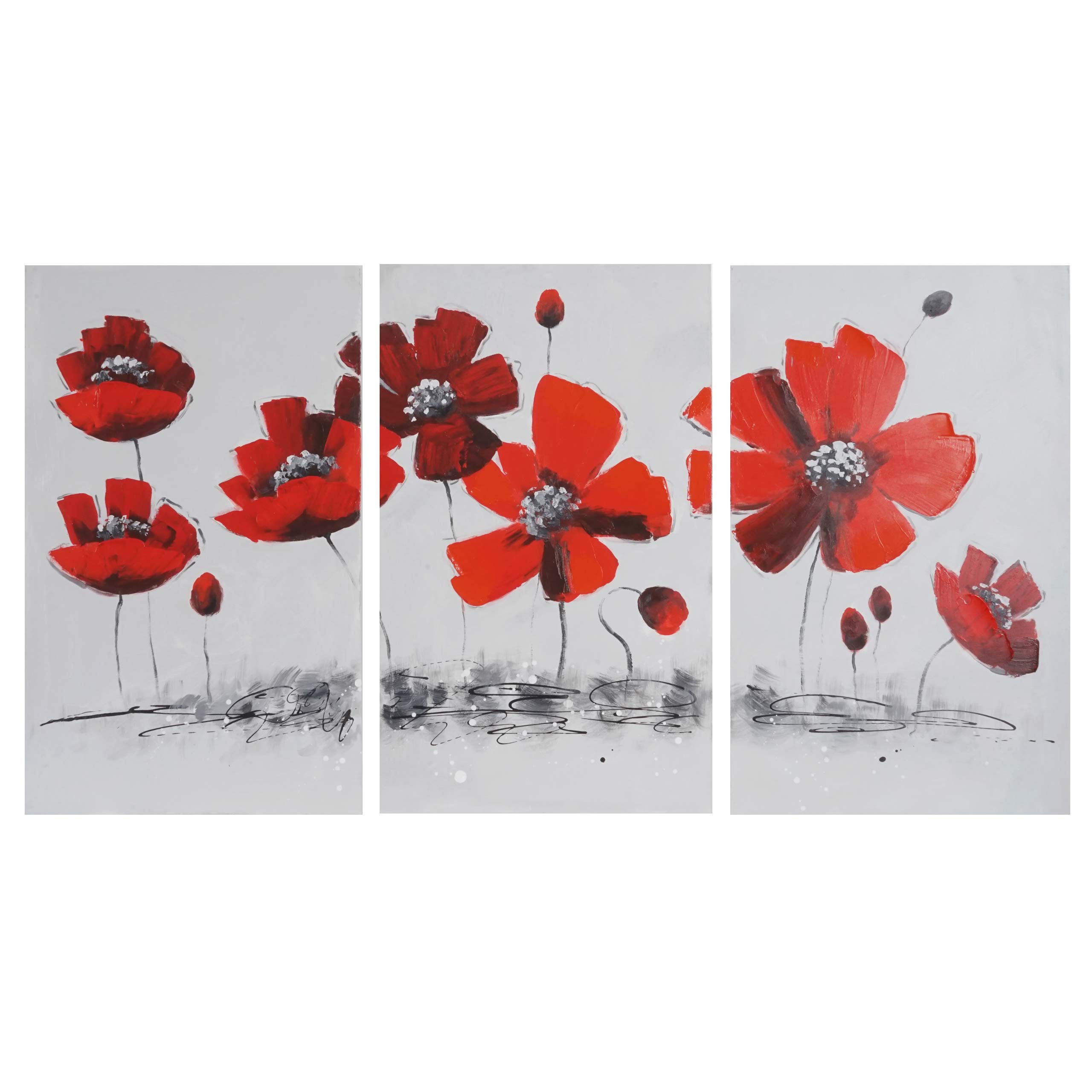 Wandbild Mohnblume, 100% handgemaltes Ölgemälde Gemälde XL, 165x90cm