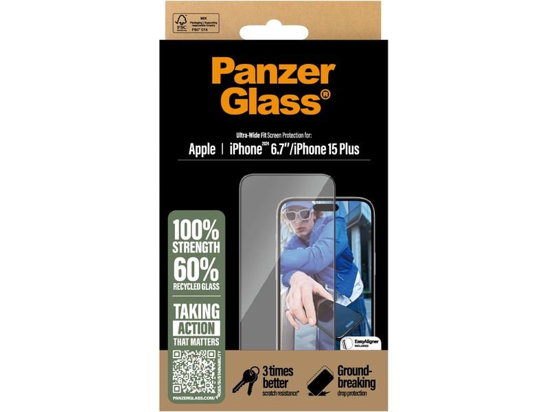 Panzerglass Displayschutz Ultra Wide Fit iPhone 15 Plus/16 Display-Schutzfolie für das Apple iPhone 15 Plus/iPhone 16 Plus