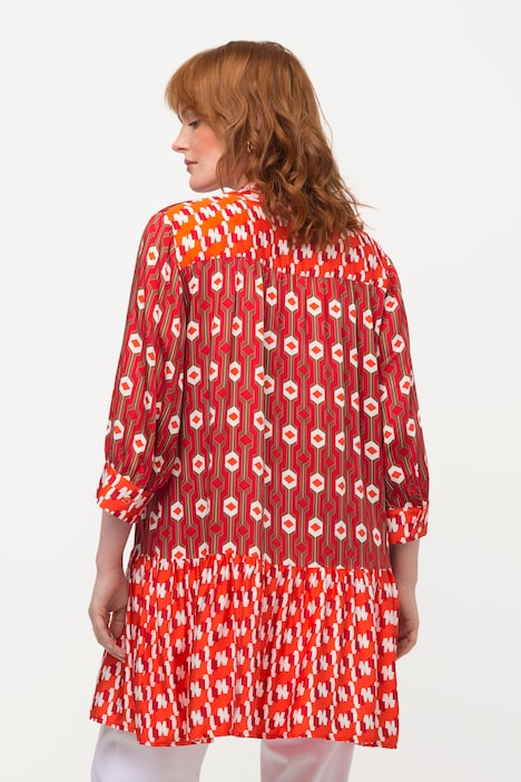 Bluse, Retro-Design, Stehkragen, V-Ausschnitt, 3/4-Arm