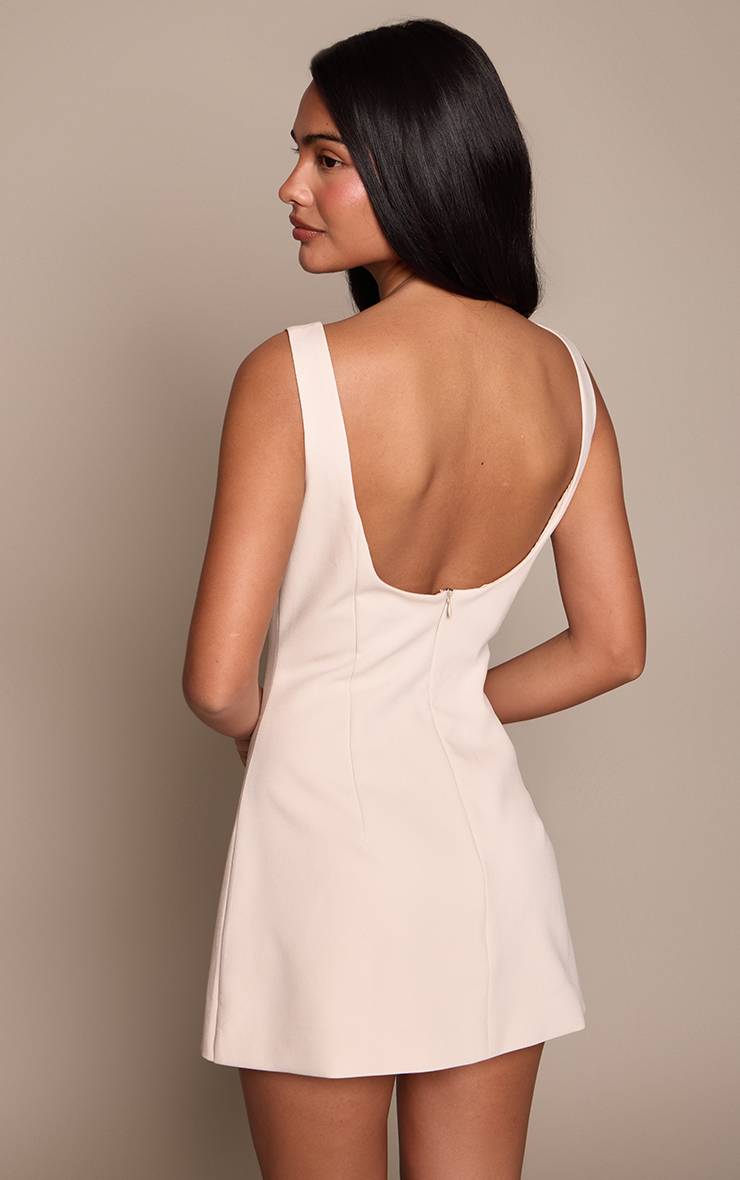Gris Pierre Robe Courte Tissée À Encolure Bateau Avec Détail Dos Nu