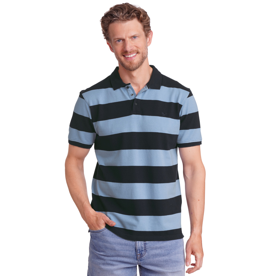 Jonas Nielsen Herren Poloshirt mit Streifen hellblau / dunkelblau