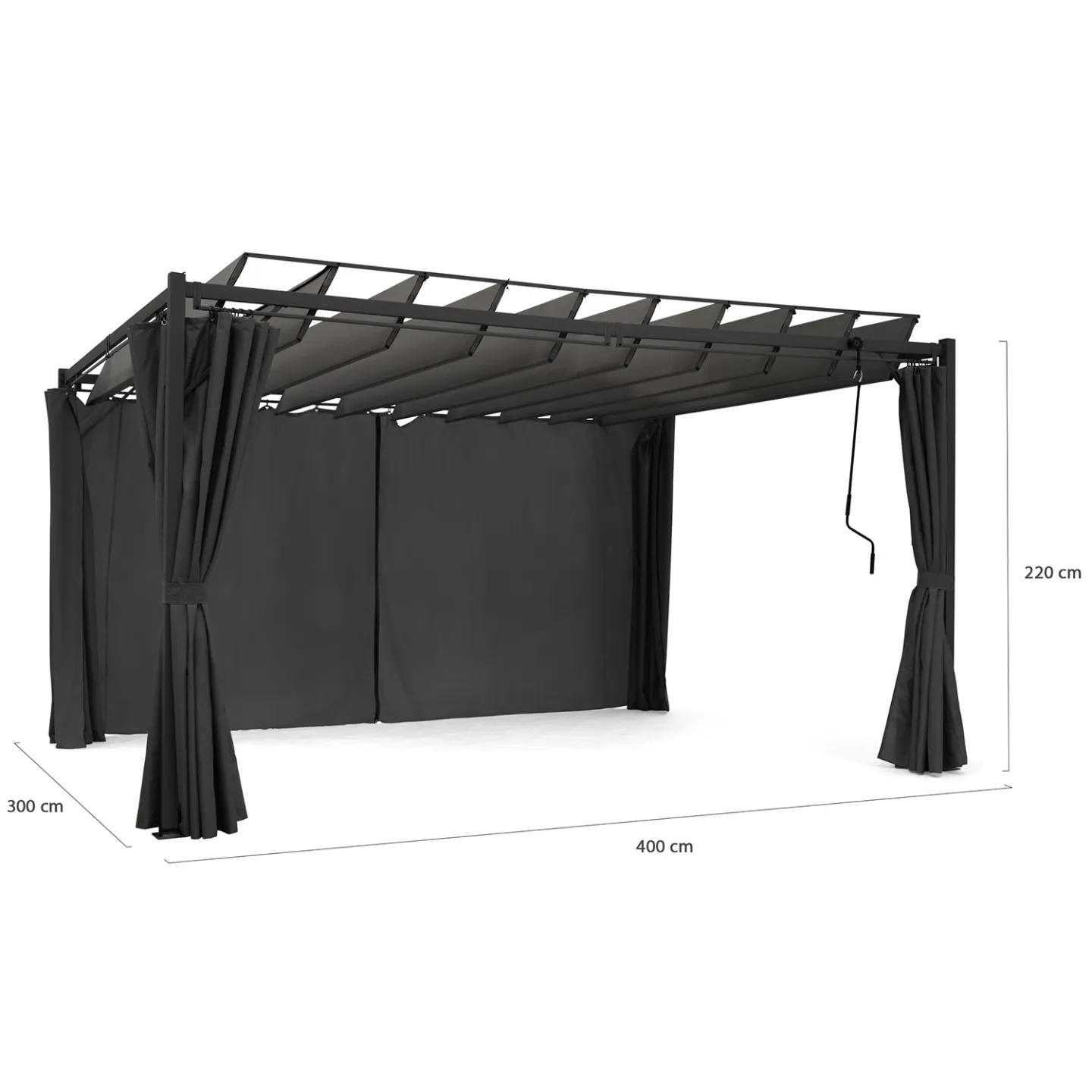 Pergola édition suprem lames orientables 3x4 M et 4 rideaux gris anthracite