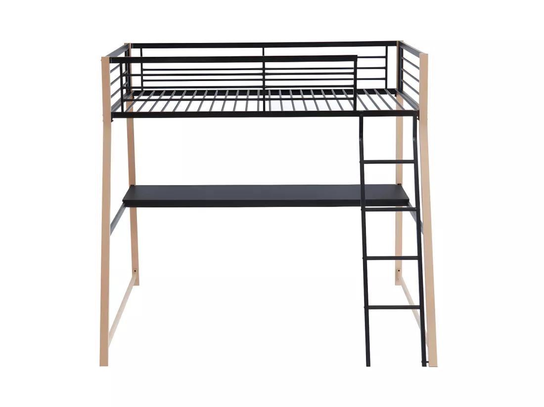 Lit mezzanine MALICIA - 90 x 190 cm - bureau intégré - Noir et chêne