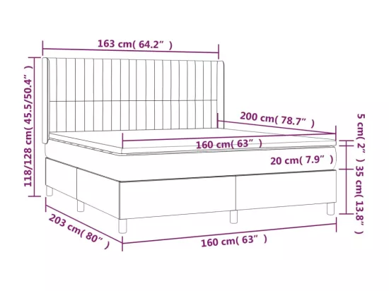 Sommier tapissier matelas et LED Gris clair 160x200 cm Velours