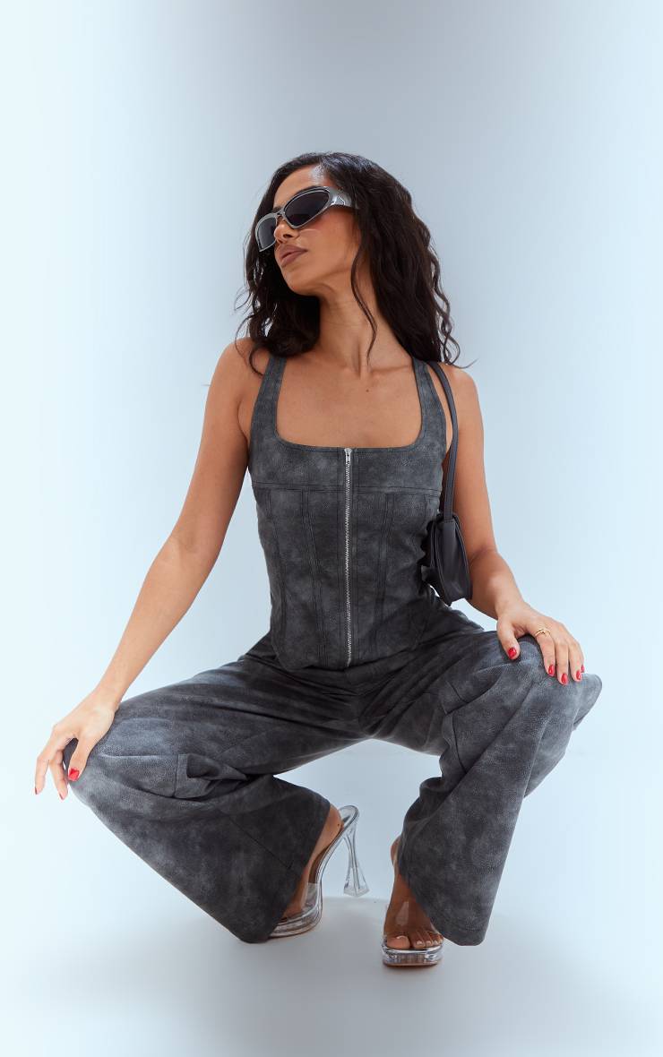 Top Corset Petite En Synthétique Avec Fermeture Éclair