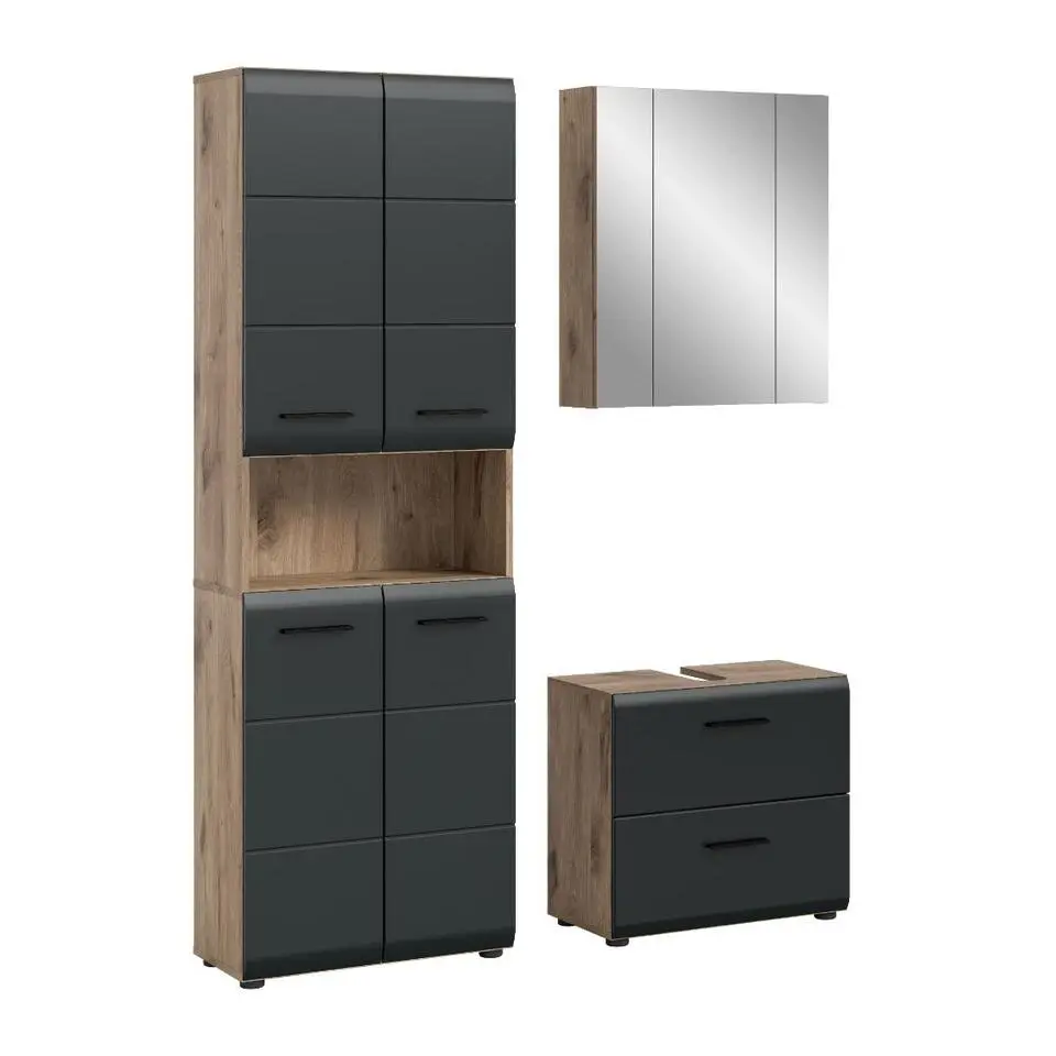 Hioshop Ice badkamer I19 zwart mat- eiken decor