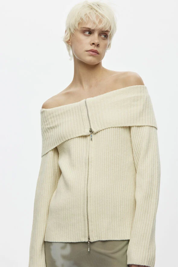 Oval Square Fave Zip Cardigan Off white
