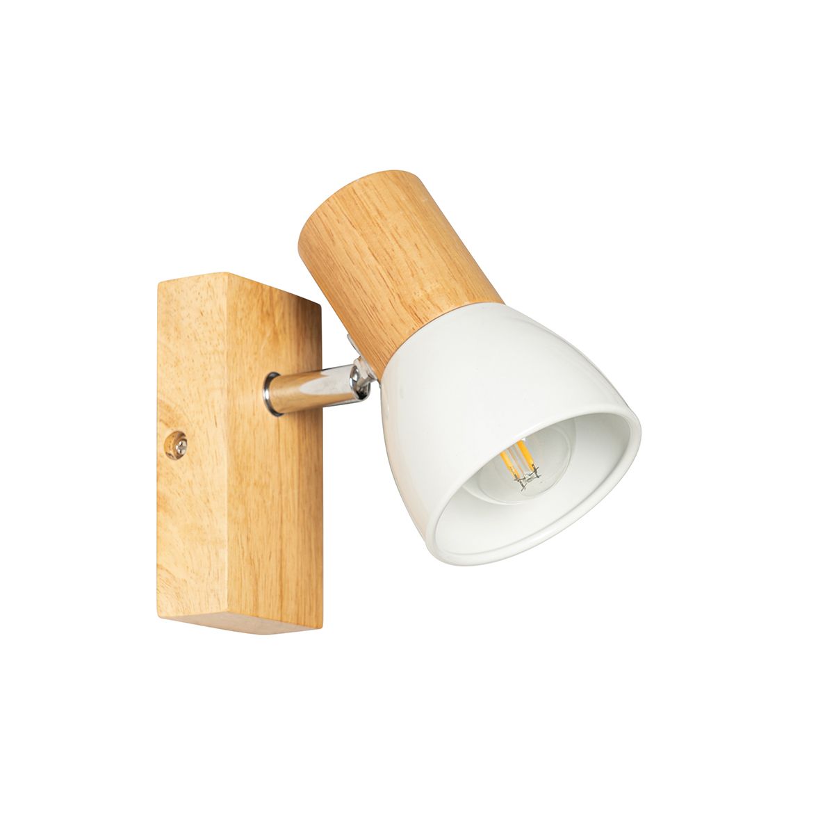 Landelijke wandlamp hout met wit verstelbaar - Thorin