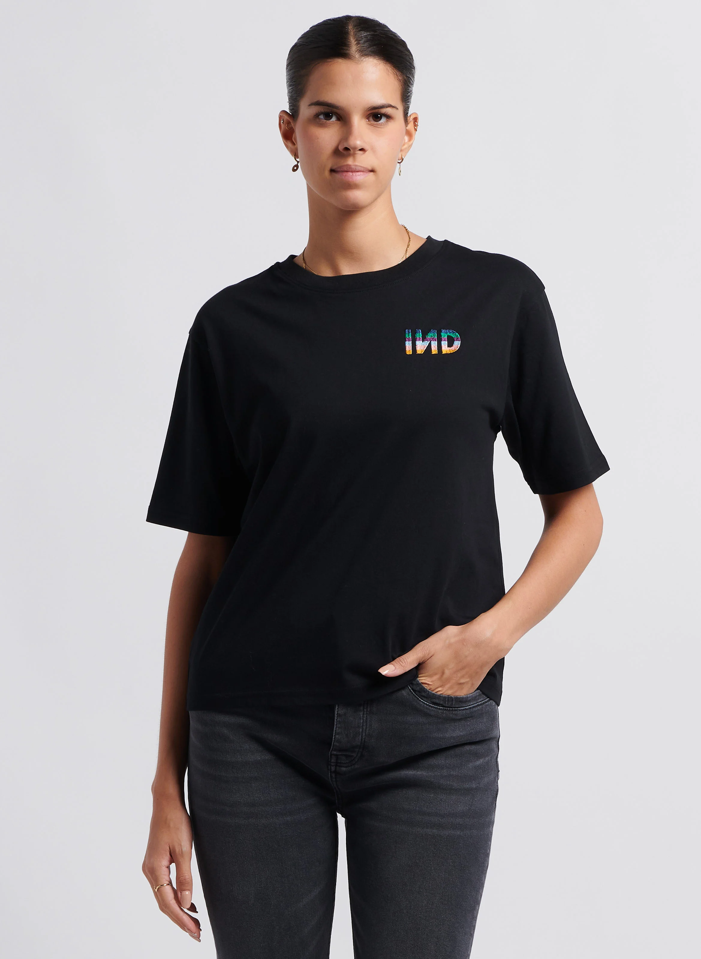 OTIS - Tee-shirt col rond brodé en coton | Noir
