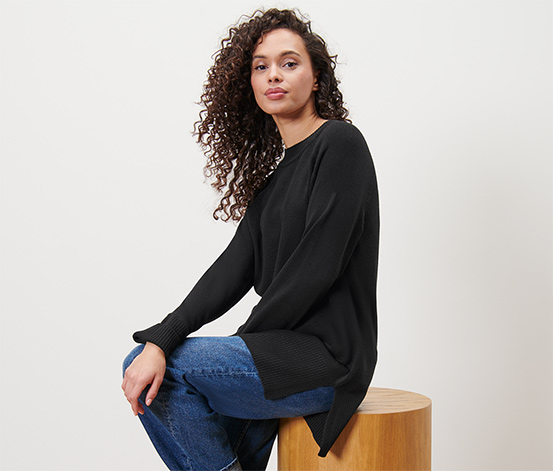 Langer Strickpullover, schwarz