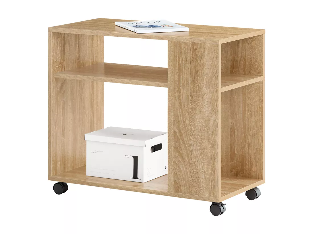 Bout De Canapé Table Café Roulante Avec 2 Étagères De Rangement, Fbt34-n