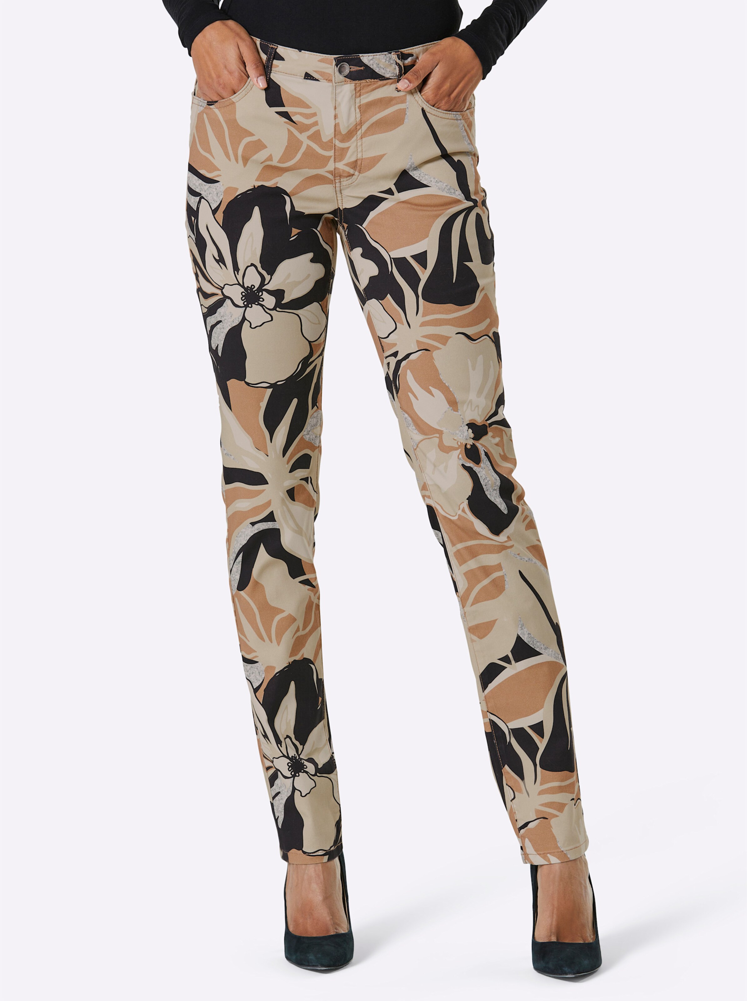 CREATION L PREMIUM Lyocell-Baumwoll-Jeans in schwarz-sand-bedruckt