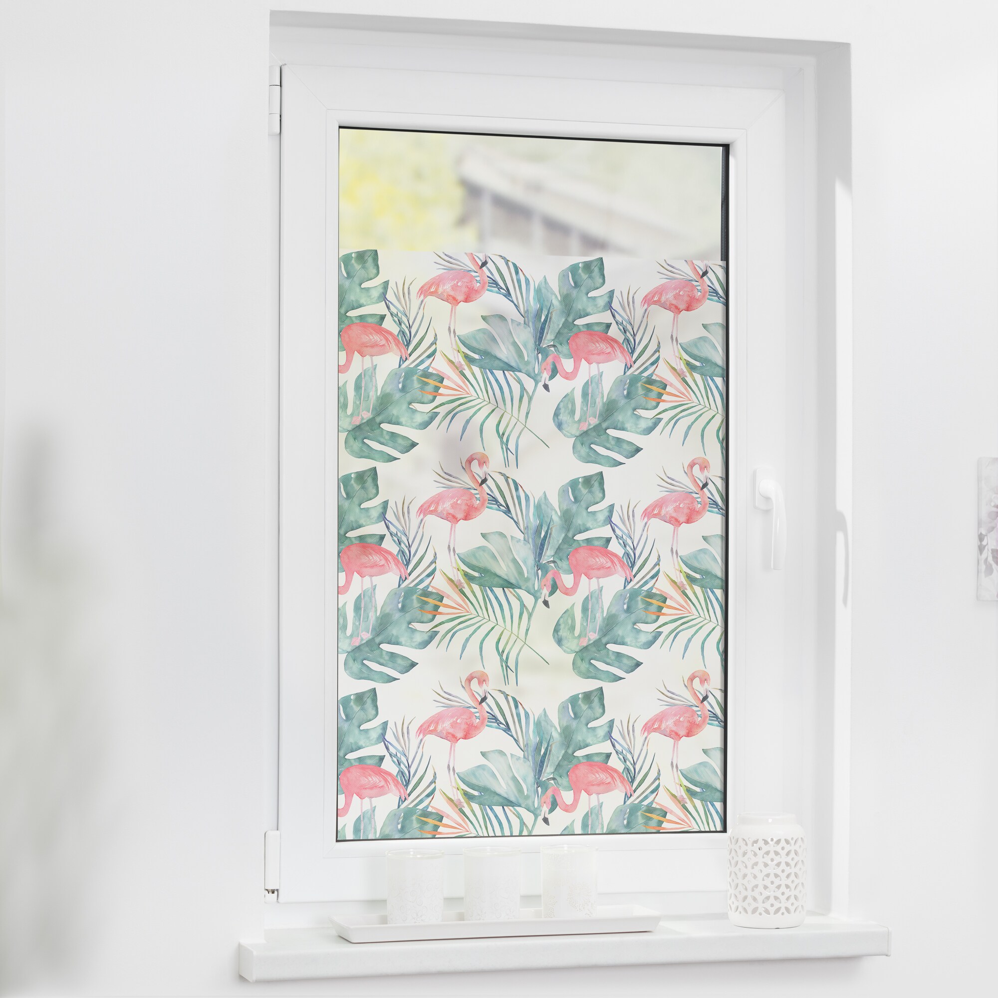 Lichtblick Fensterfolie selbstklebend, Sichtschutz, Flamingo - Rosa Grün