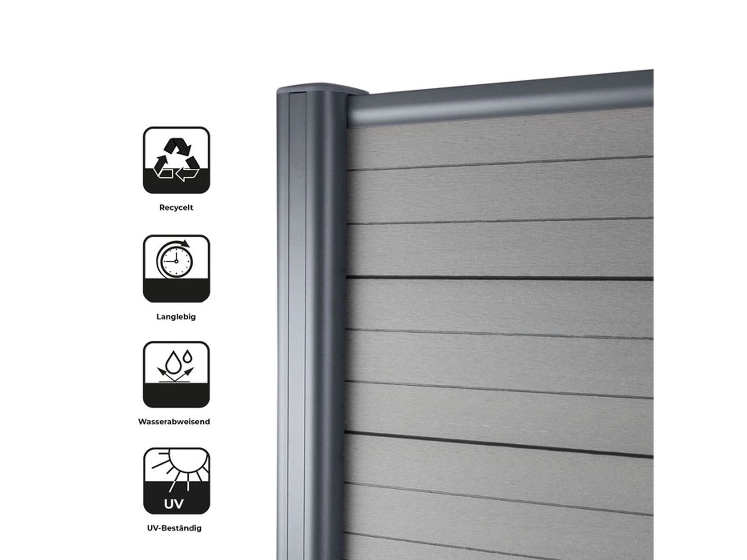 WPC schutting - complete set inclusief bevestigingsmateriaal - schutting voor tuin en terras 180 x 180 cm - WPC palen