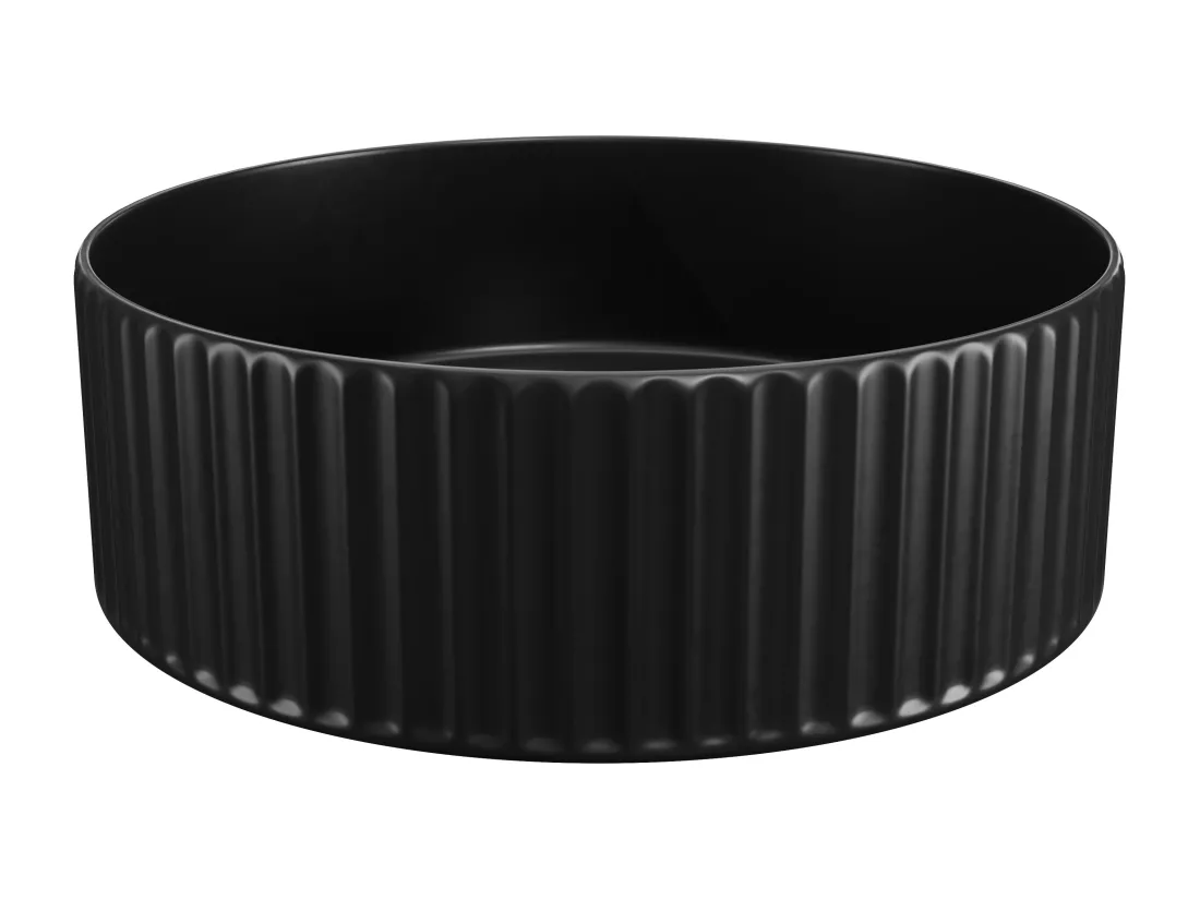 Vasque à poser en céramique striée ronde - Noir mat - 36 cm - PEDARA