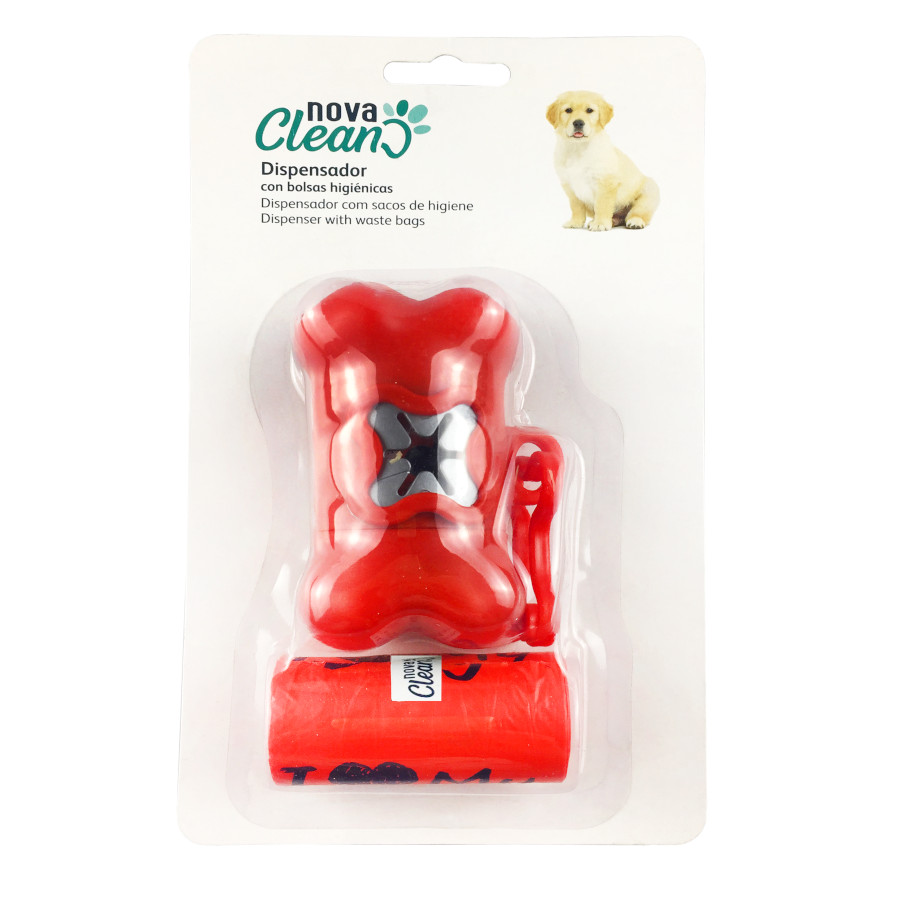 Porta-sacos vermelho Nova Clean Pack + 60 sacos para fezes de cachorro