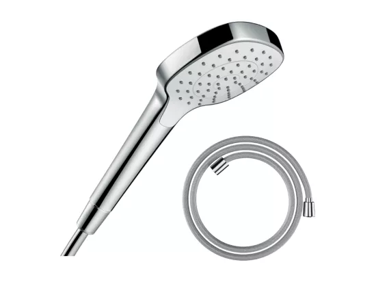 Pommeau de douche HANSGROHE Croma Select E EcoSmart blanc/chromé + flexible de douche HANSGROHE Designflex 160 cm chromé