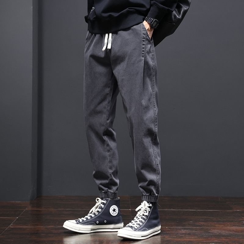 Cowpow - Effen cropped, taps toelopende broek met trekkoord in de taille