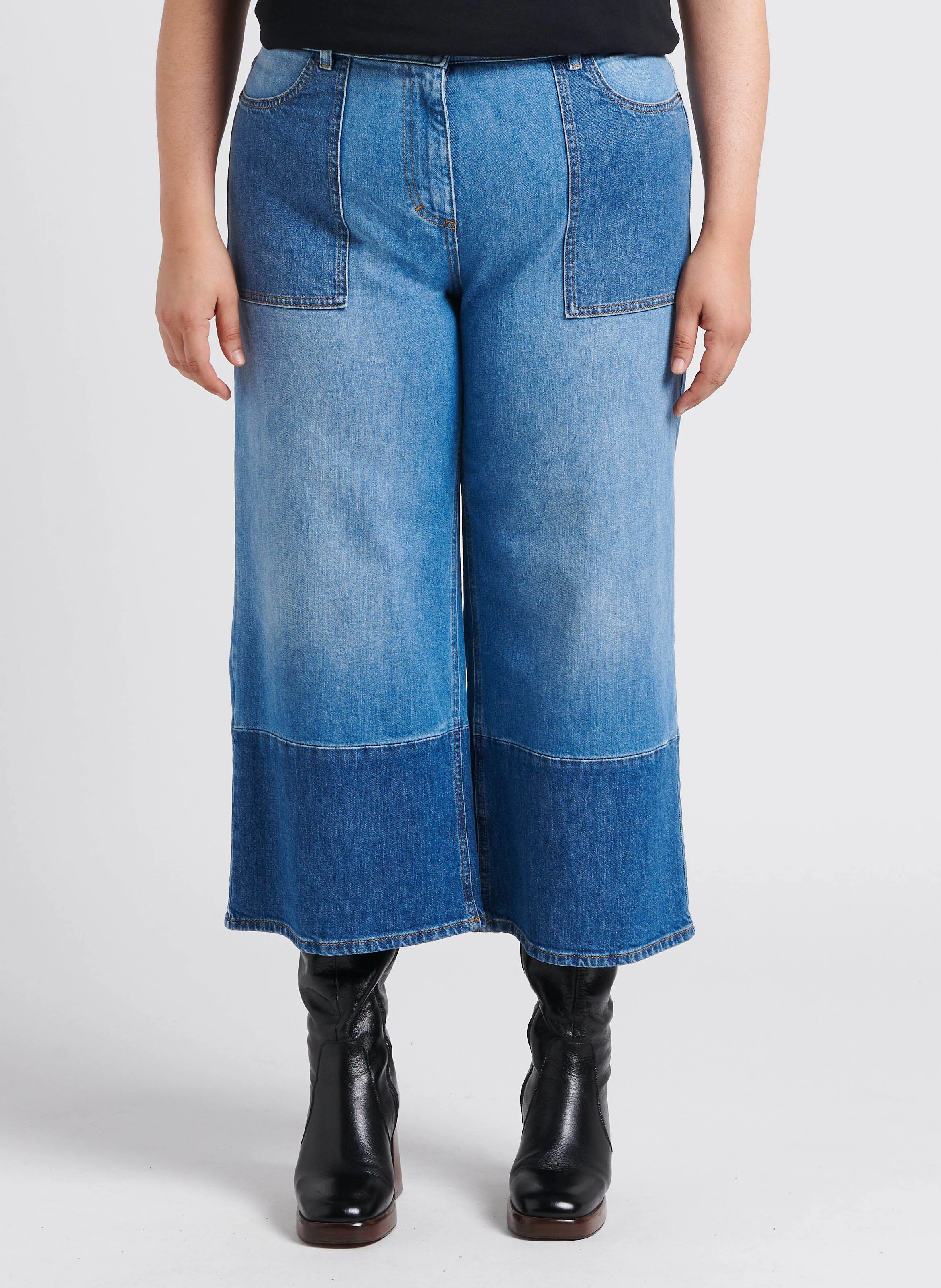 IDOLO - Jean large taille haute en coton mélangé| Bleu