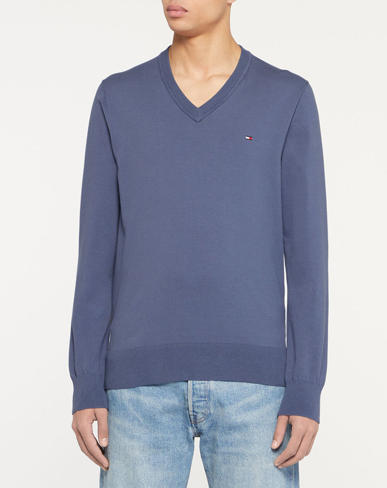 Tommy Hilfiger Pull 1985 col V bleu vintage