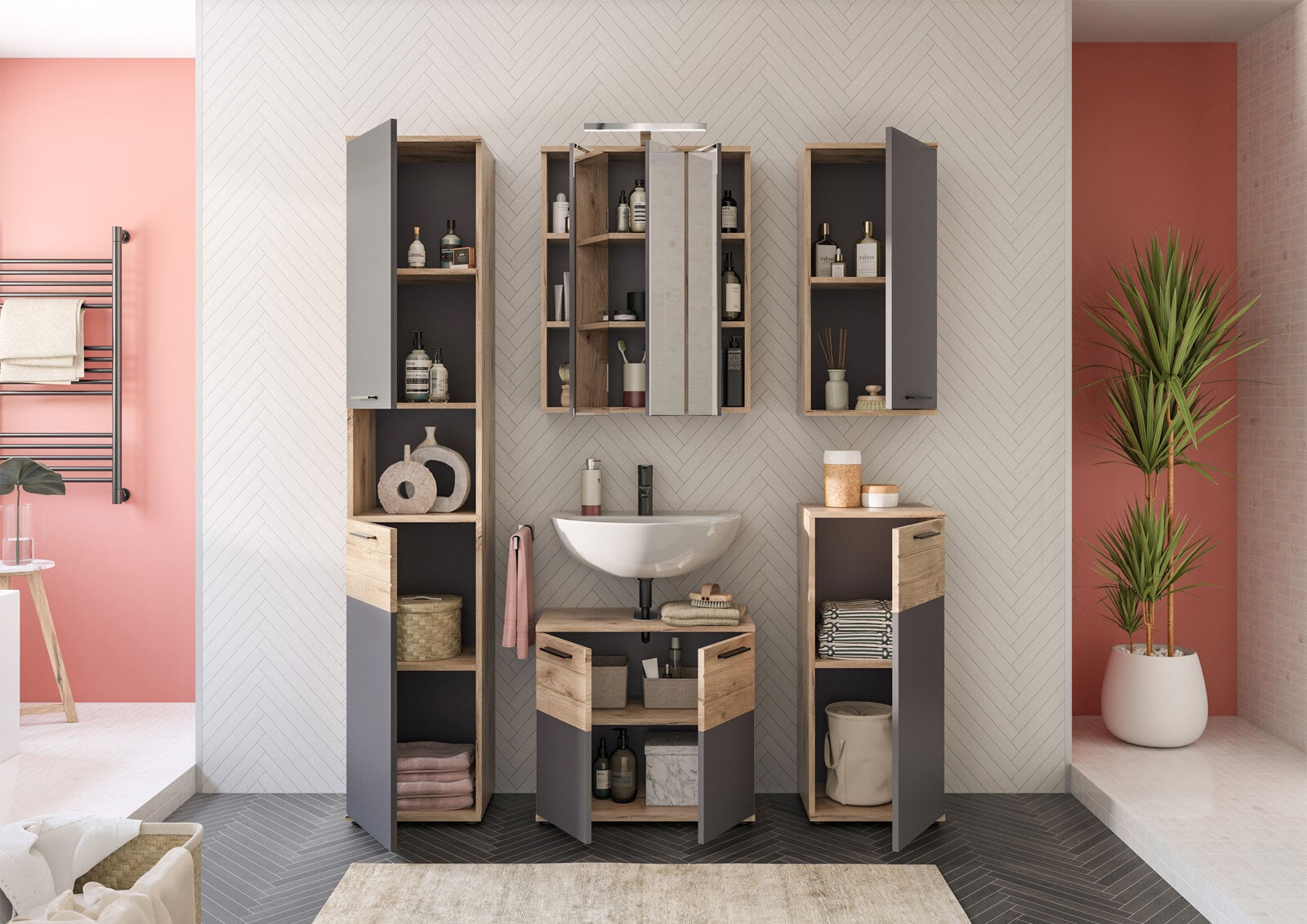 Hochschrank Mason Nox Oak/Basalt grau