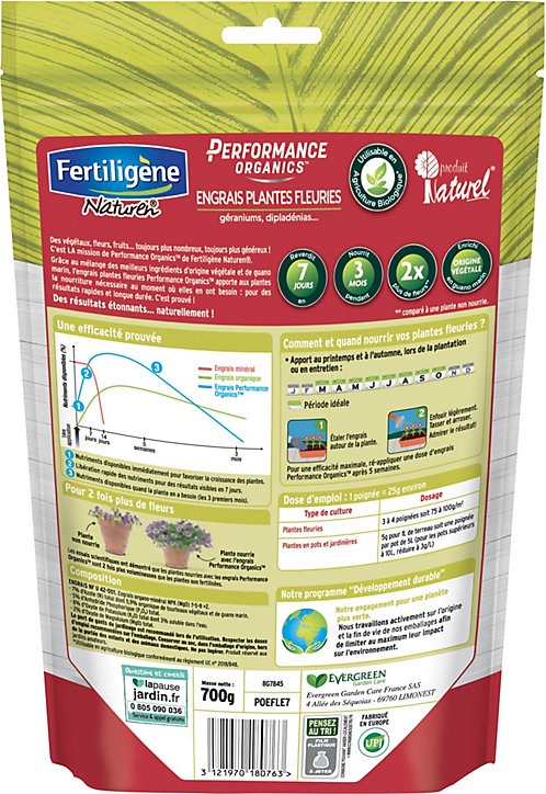 Engrais plantes fleuries Fertiligène Naturen Performance organics 700g
