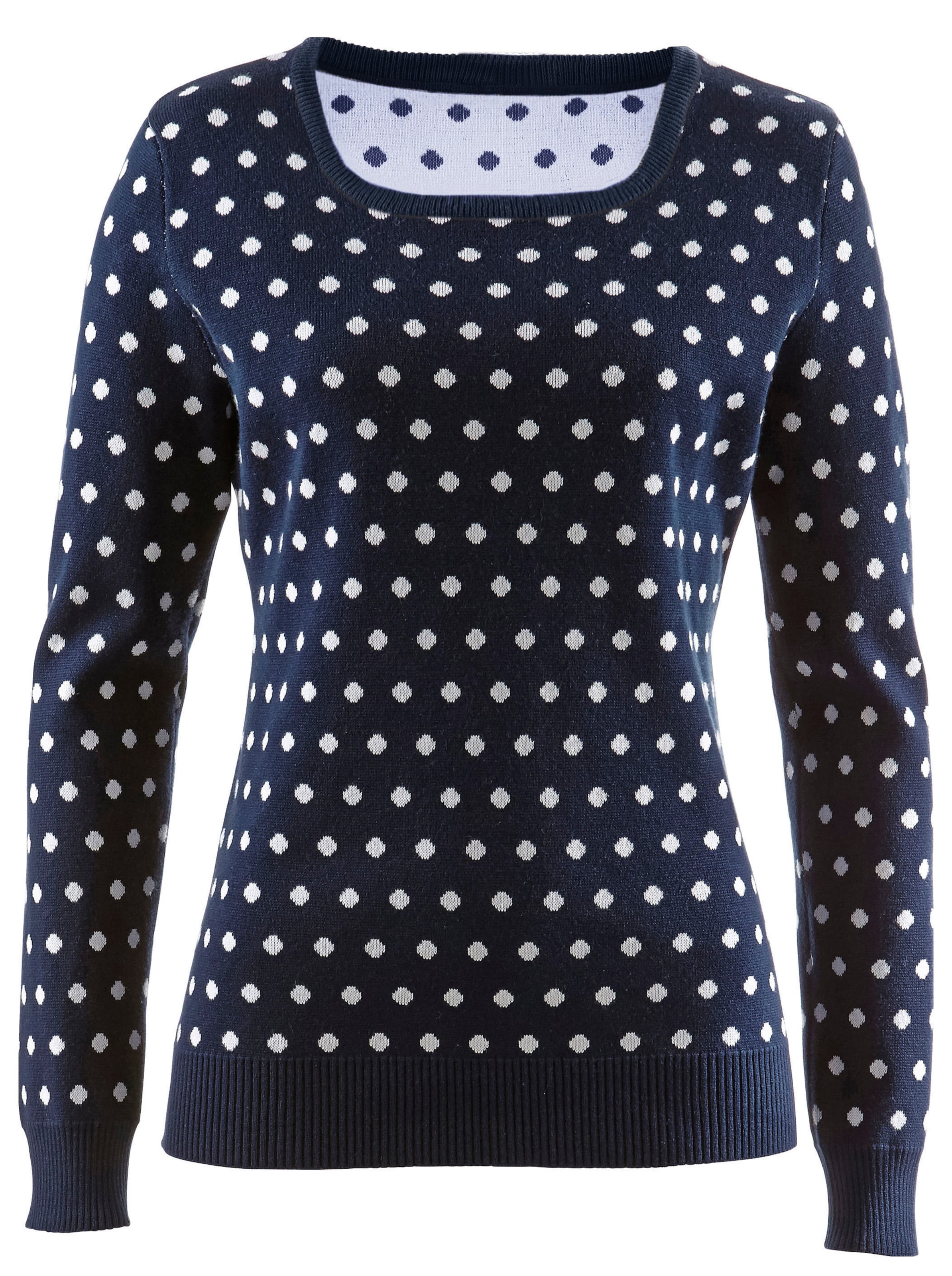 Strickpullover in marine-weiß-getupft