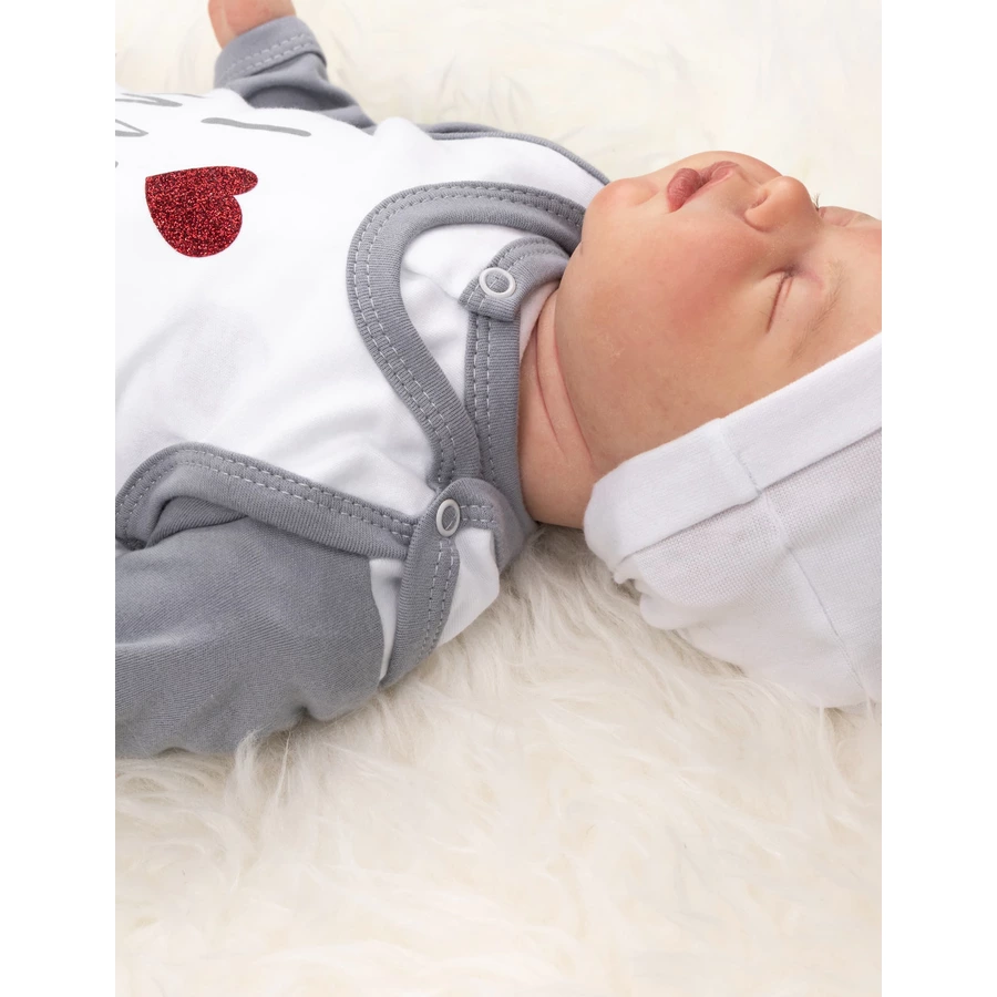 Baby Sweets 2tlg Set Strampler + Shirt I love Mama & Papa weiß grau