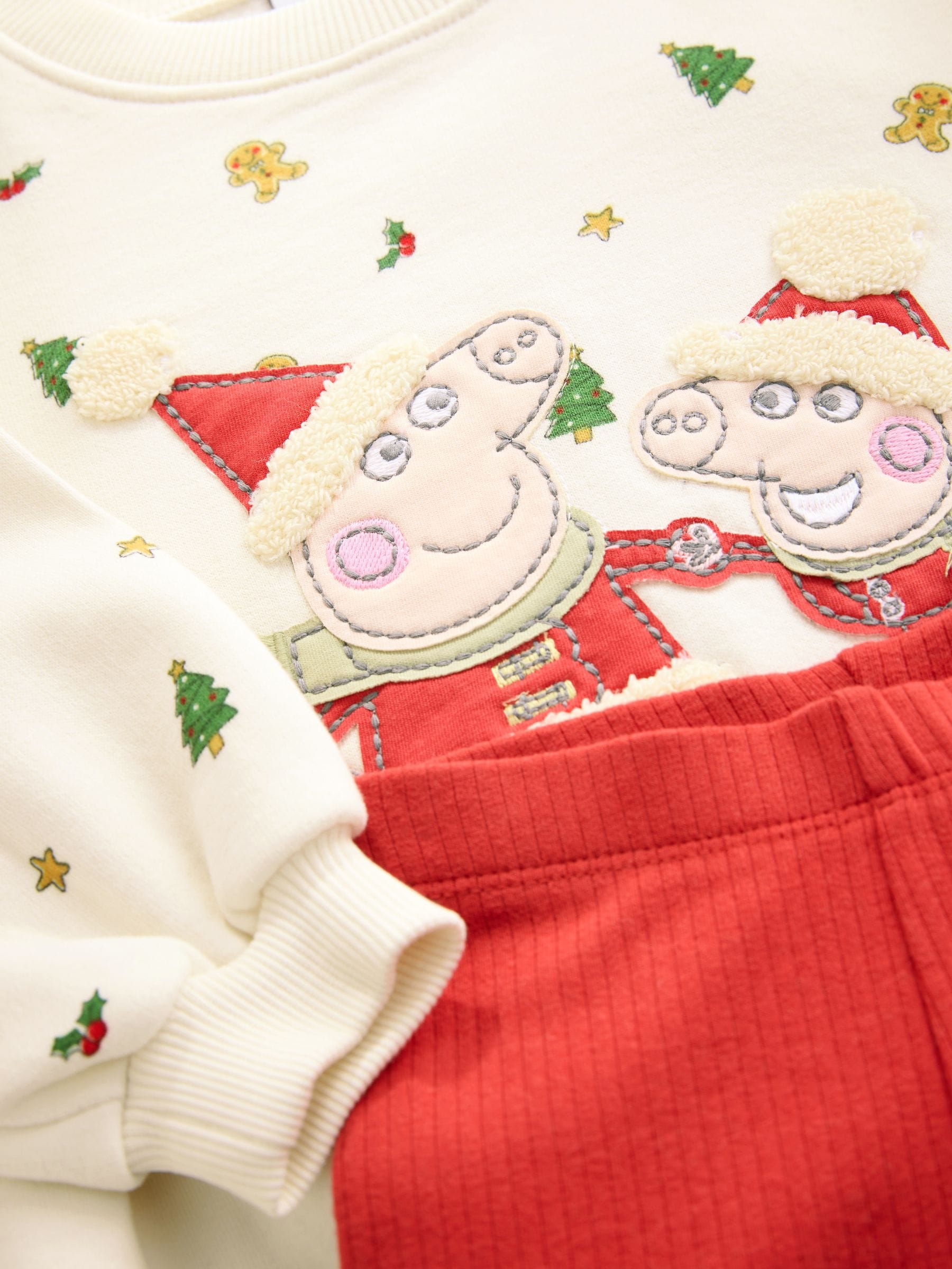 Crème/Rood Kerstmis - Peppa Pig set met sweatshirt met ronde hals en legging (3mnd -7jr)