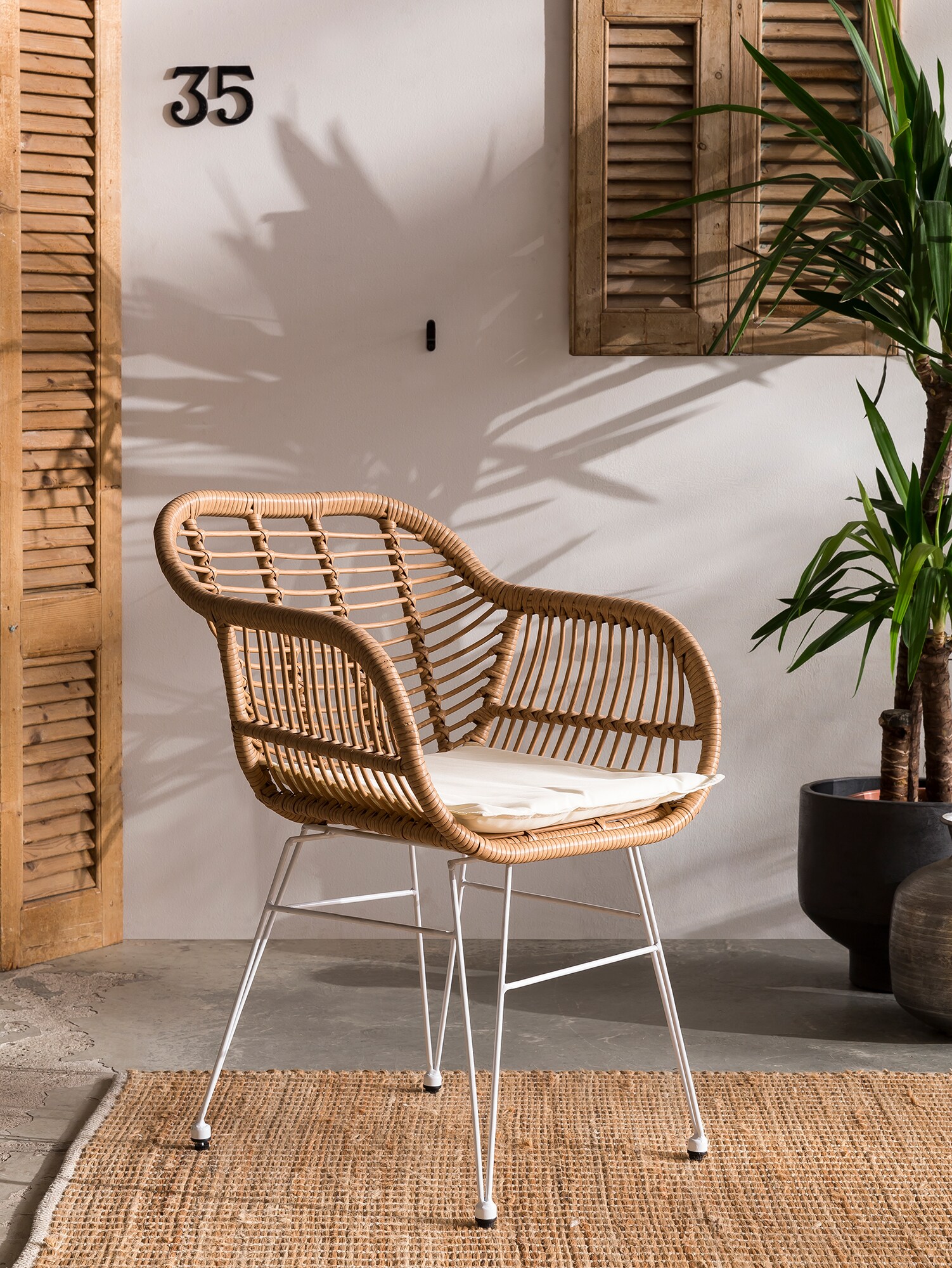 Armlehnstuhl Rattanoptik 2er Set natur Esszimmerstuhl Wohnzimmer Stuhl Stühle