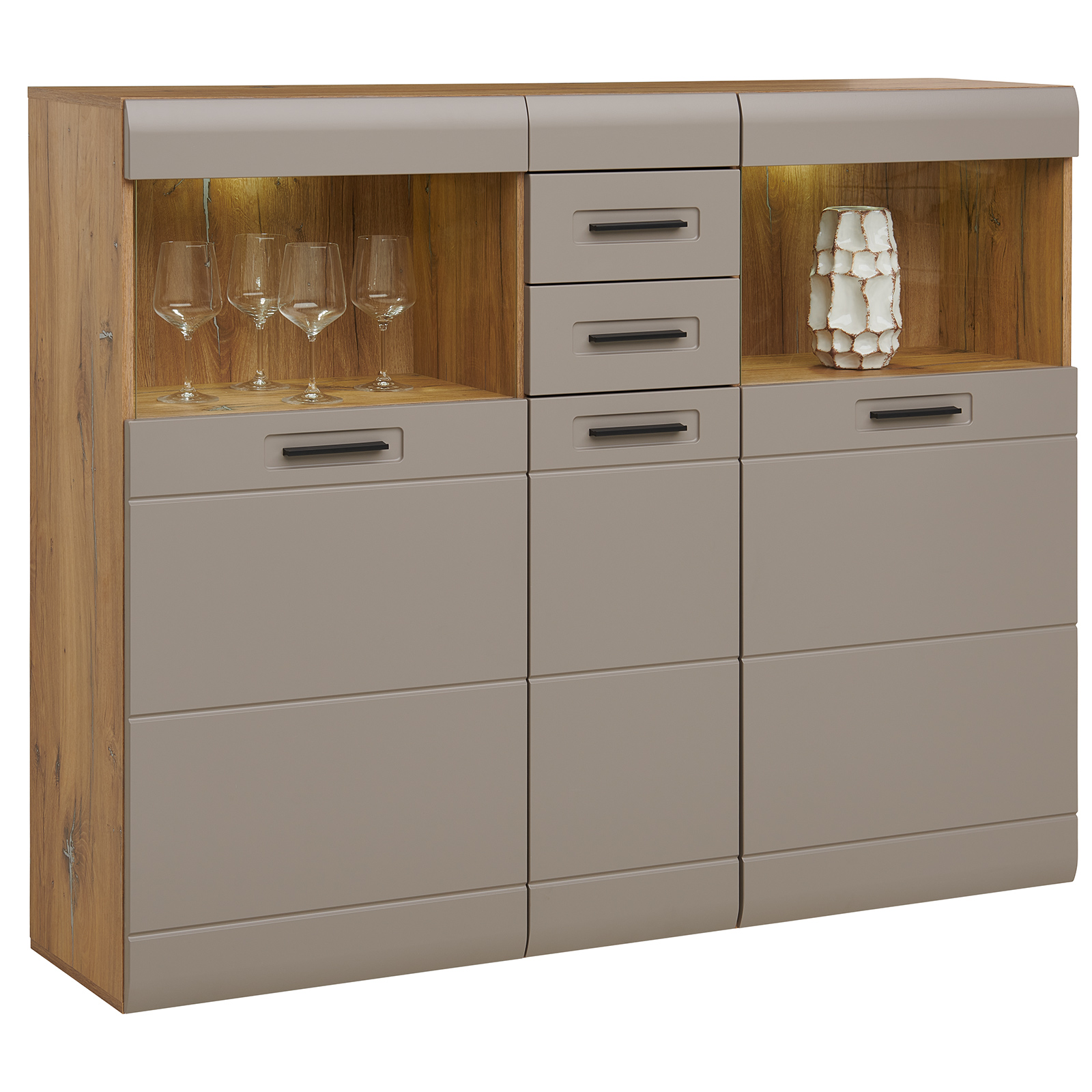 Luca Bessoni Highboardvitrine AURIS - Basalt-Flagstaff Eiche - 155 cm