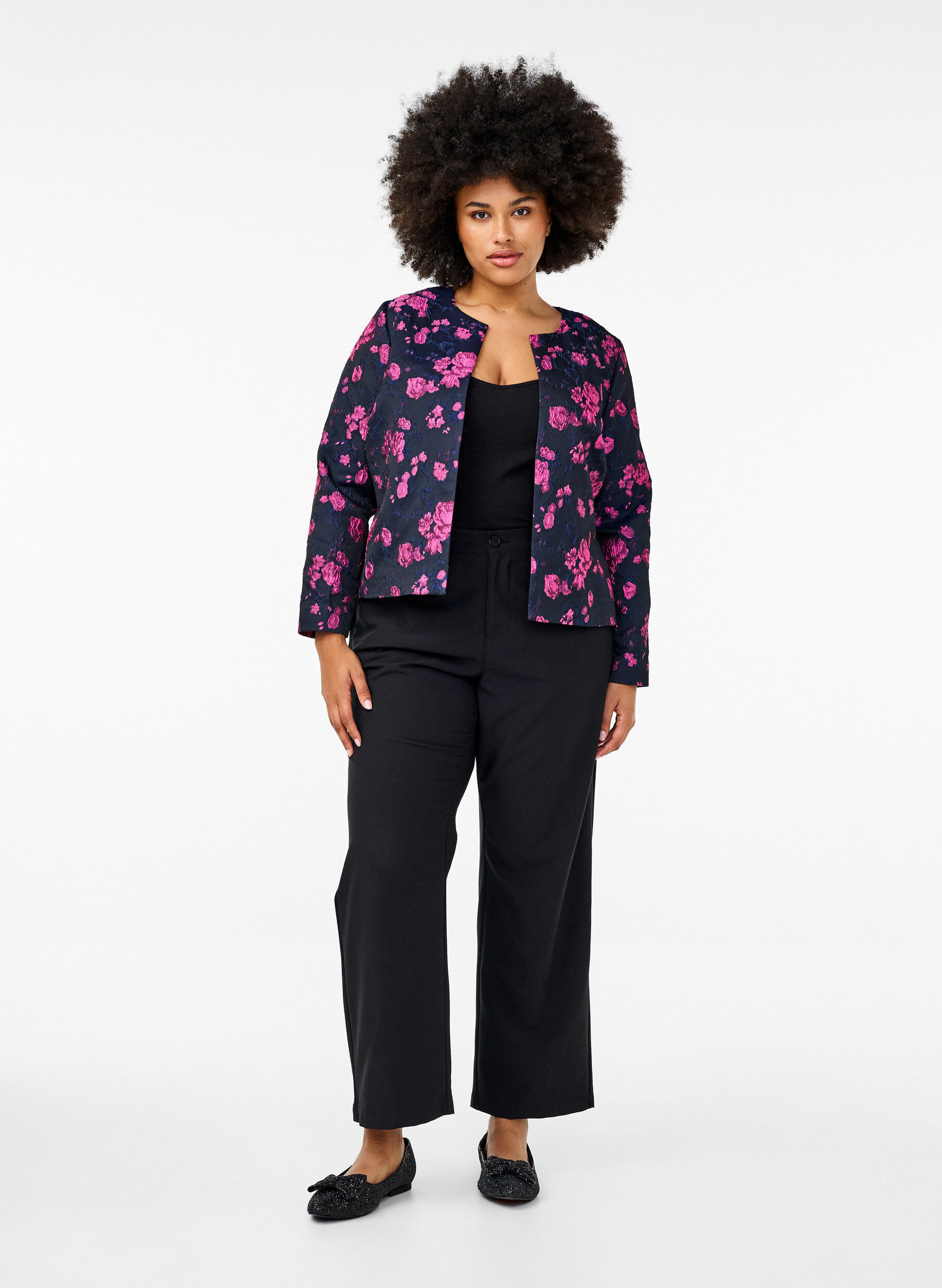 Jakke i jacquard med blomstermønster
