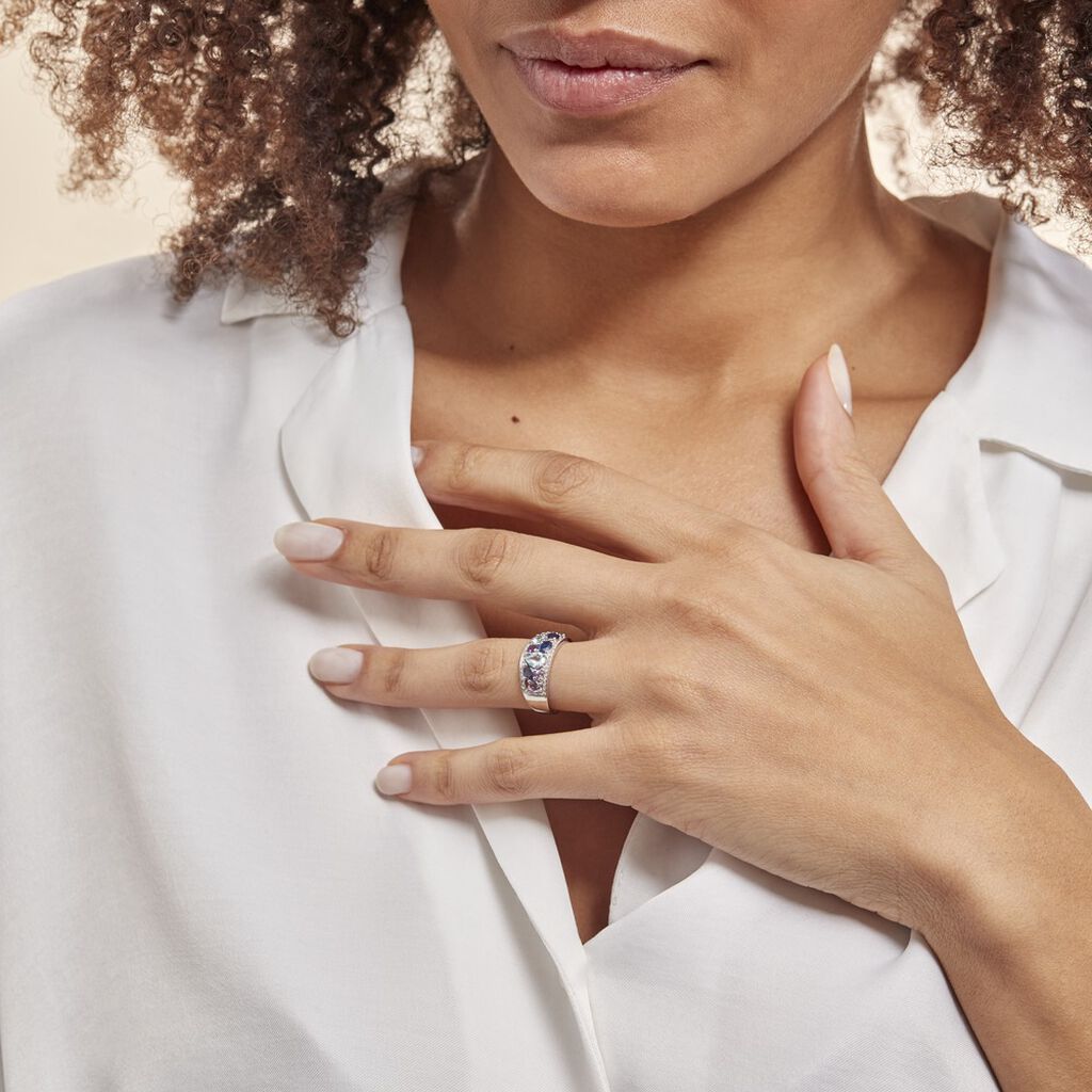 Bague Multicolore Or Blanc Topaze Et Amethyste Et Saphir