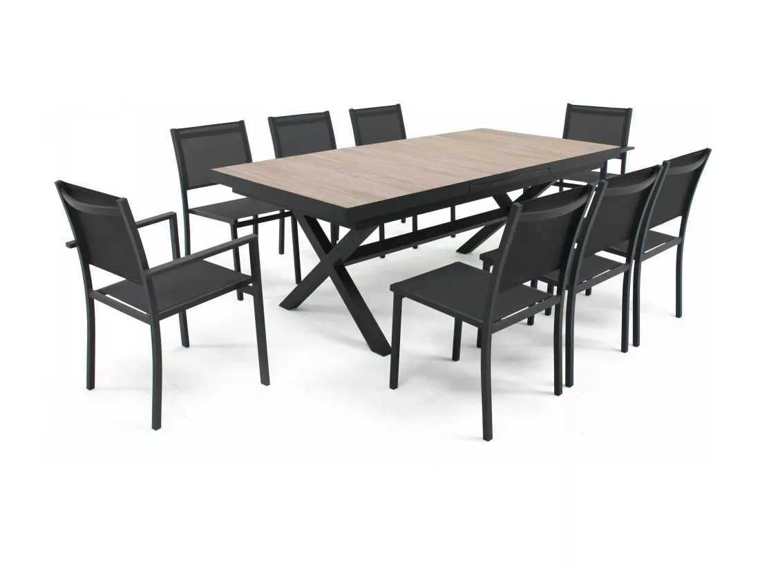 Table extensible aluminium et céramique avec 10 chaises - Tivoli