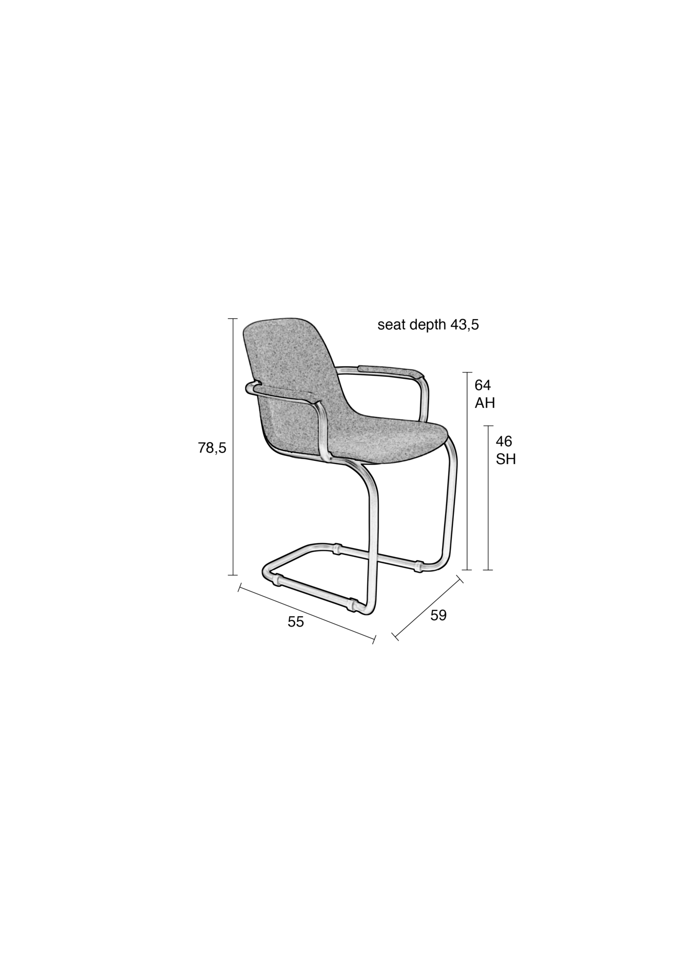 Eetkamerstoel Thirsty met armleuning Lichtgrijs - set van 2