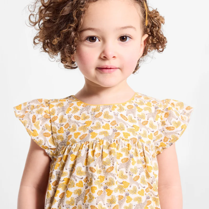 Robe style pointelle animaux ocre bébé fille Blanc