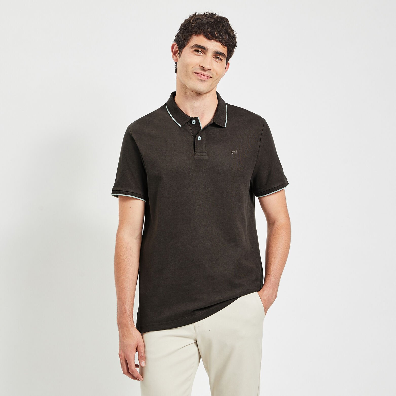 Polo manches courtes uni coton piqué Marron
