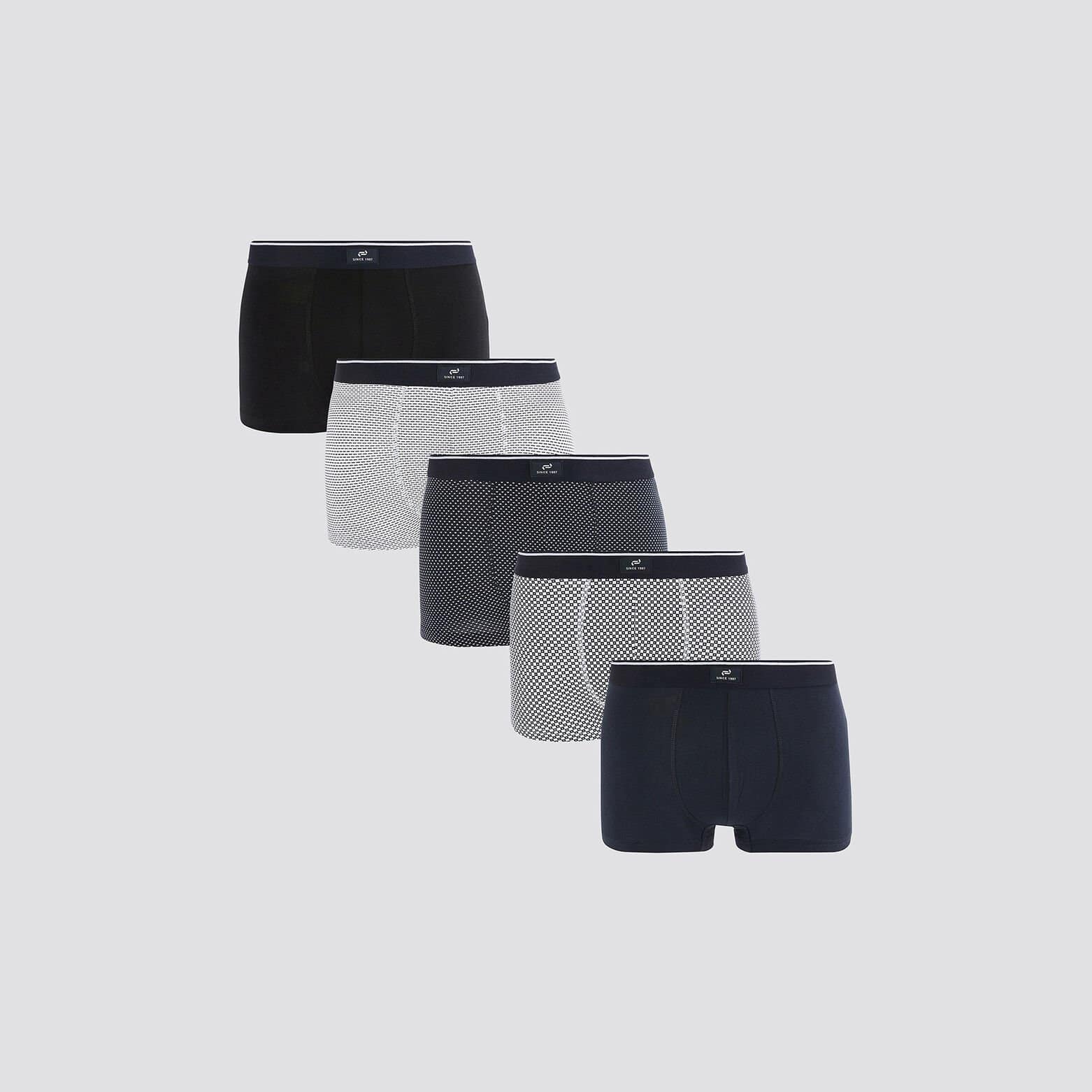 Lot de 5 boxers micromotifs coton issu de l'agri. Bleu foncé
