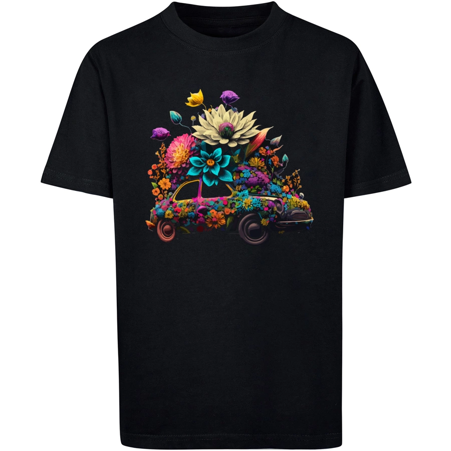 F4NT4STIC T-Shirt Blumen Auto Unisex Tee schwarz