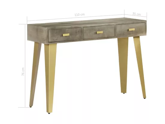 Table console Bois de manguier Gris avec laiton 110x35x76 cm