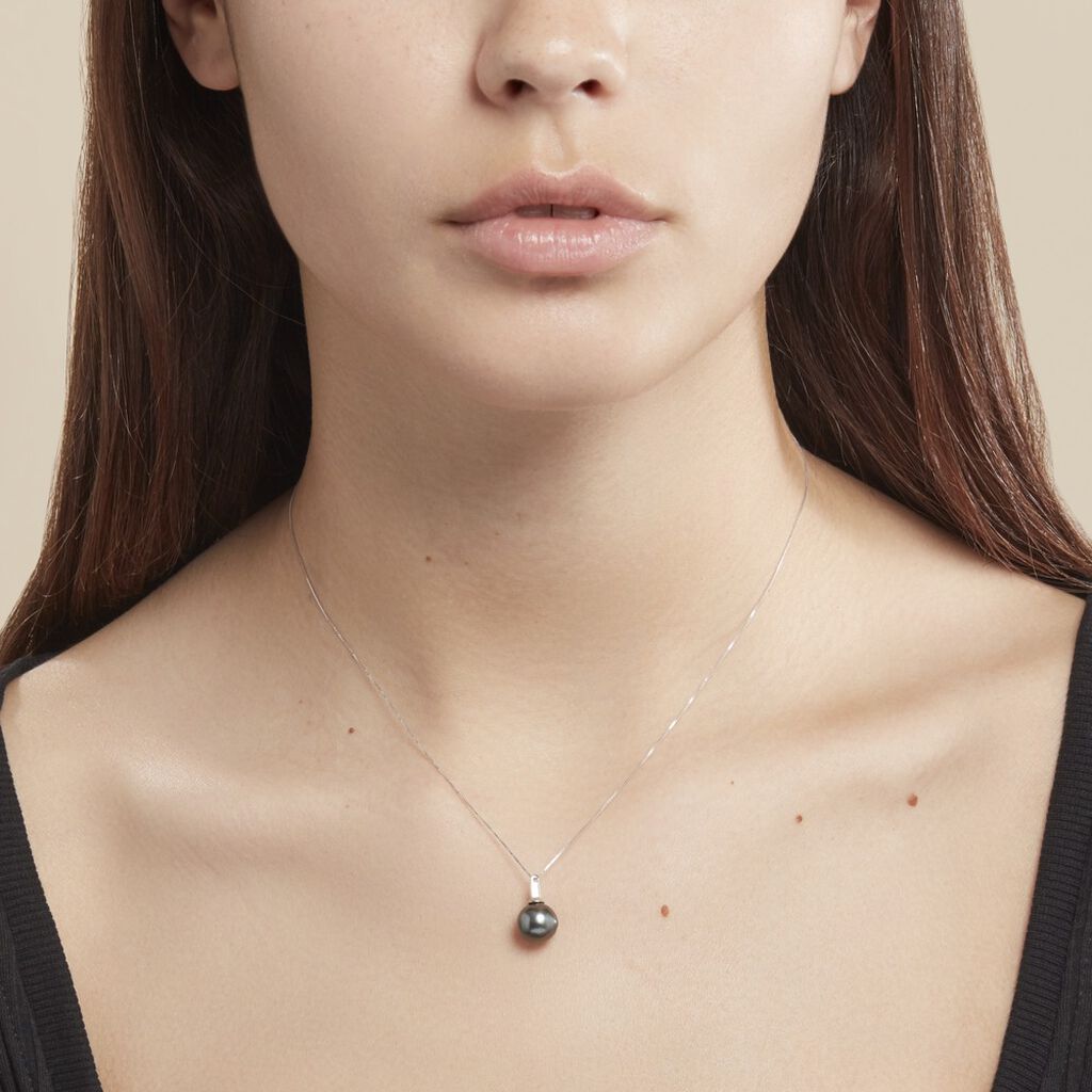 Collier Semi-baroque Or Blanc Perle De Culture De Tahiti