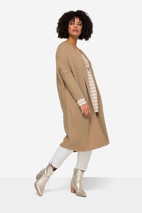 Strickjacke, oversized, offene Form, Feinstrick, V-Ausschnitt, Langarm
