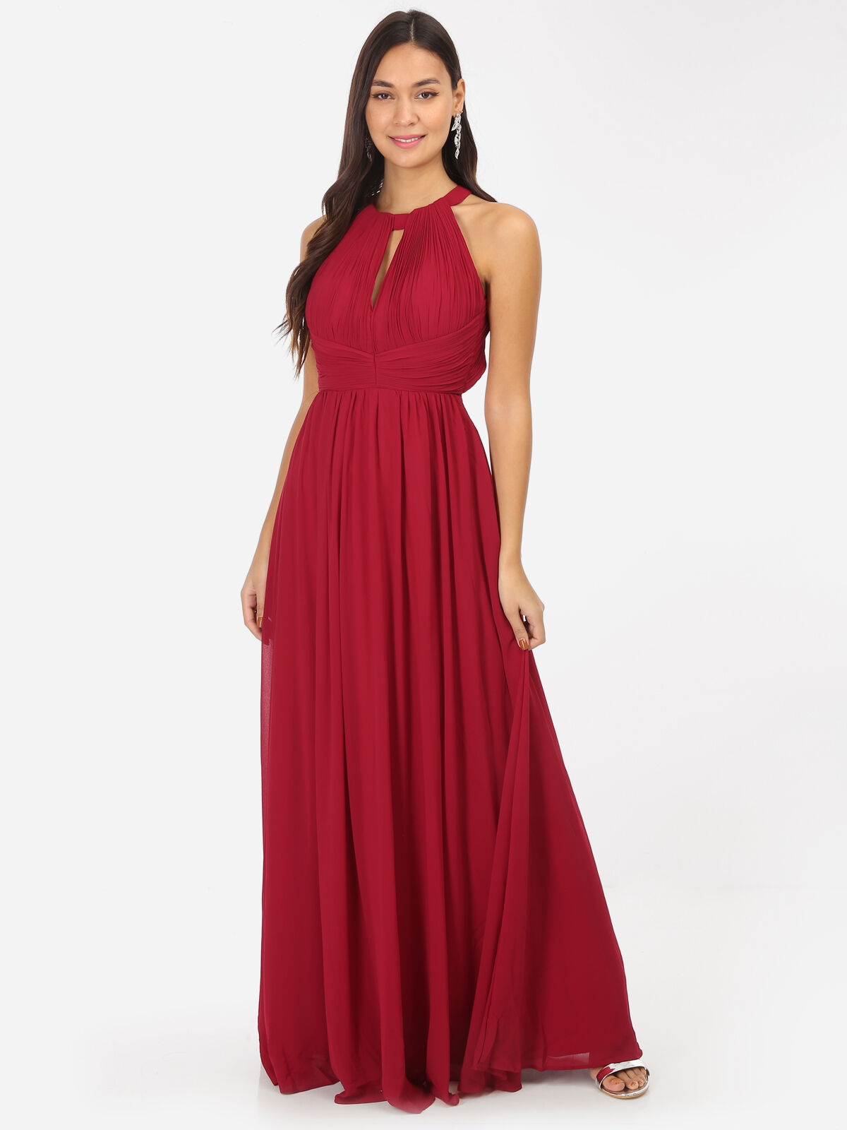 Robe longue drapée dos nu- Rouge