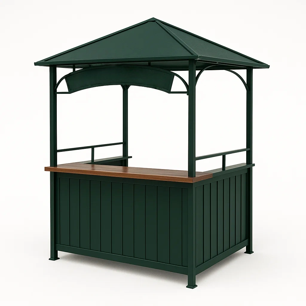 Pavillon de jardin avec bar en métal avec toit en tissu vert 120x60x220 cm