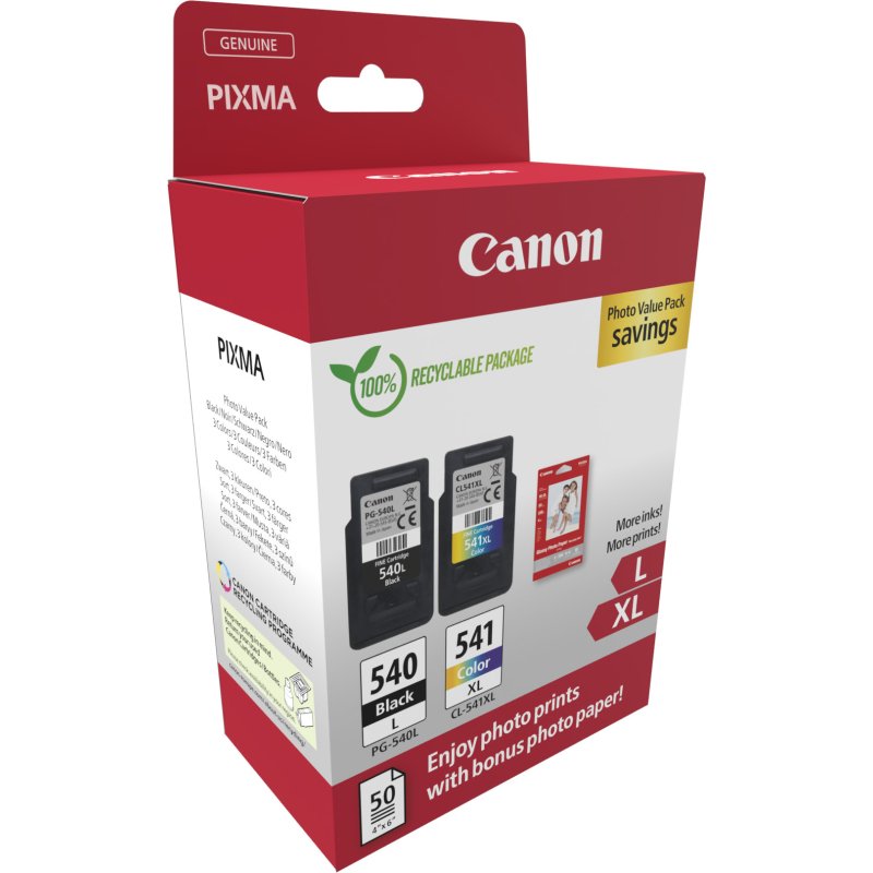 Canon PG-540L - CL-541XL Pack cartouches haute capacité 4 couleurs + 50 feuilles papier photo pour imprimante jet d'encre