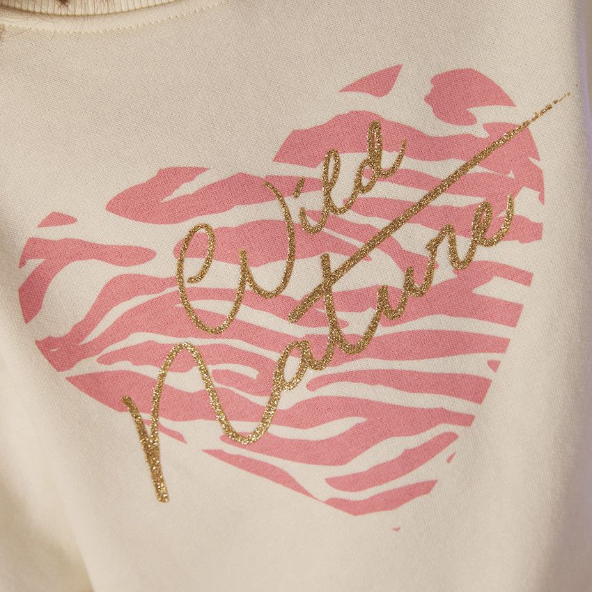 Sweat en molleton uni print fantaisie pour fille - Ecru