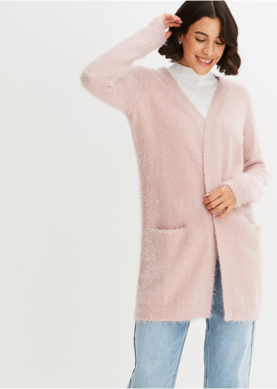 Gilet long en maille duveteux