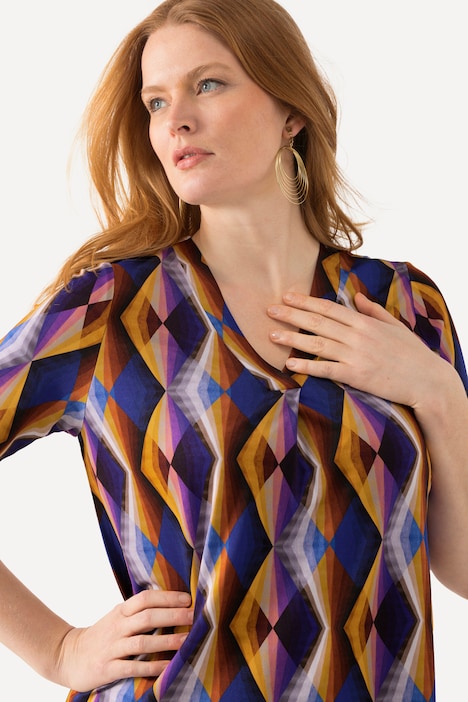Slinkyshirt, Zierfalte, A-Linie, V-Ausschnitt, Halbarm
